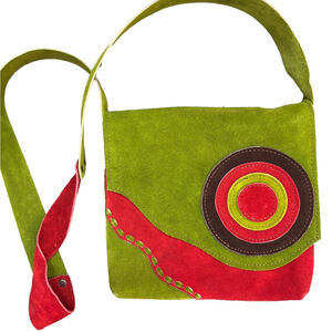 Red/green handmade suede bag from Peru.​